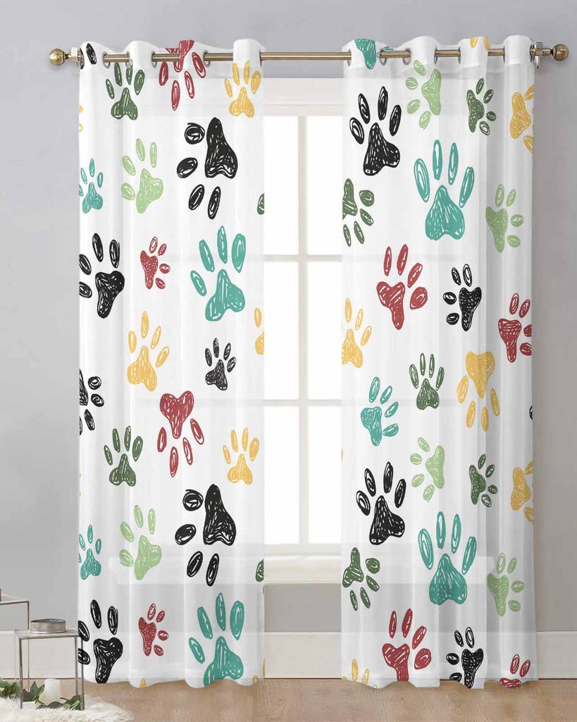 Граффити с изображением следов животных, прозрачные шторы для украшения гостиной, оконные шторы для кухни, тюль, вуаль, органза, шторы