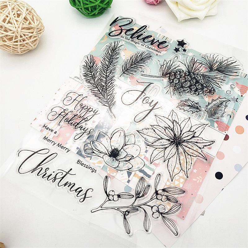 15x20.5 Christmas Pine Clear Stamps Transparent Seal Silicone Seal TPR Christmas Wedding Roller Stamps DIY Scrapbook Album Card