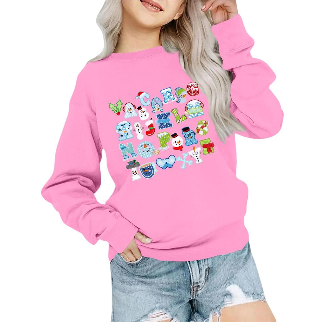 Kids' Fashion Loose-Fit Casual Long-Sleeve Christmas Print Oversized Crewneck Sweatshirt