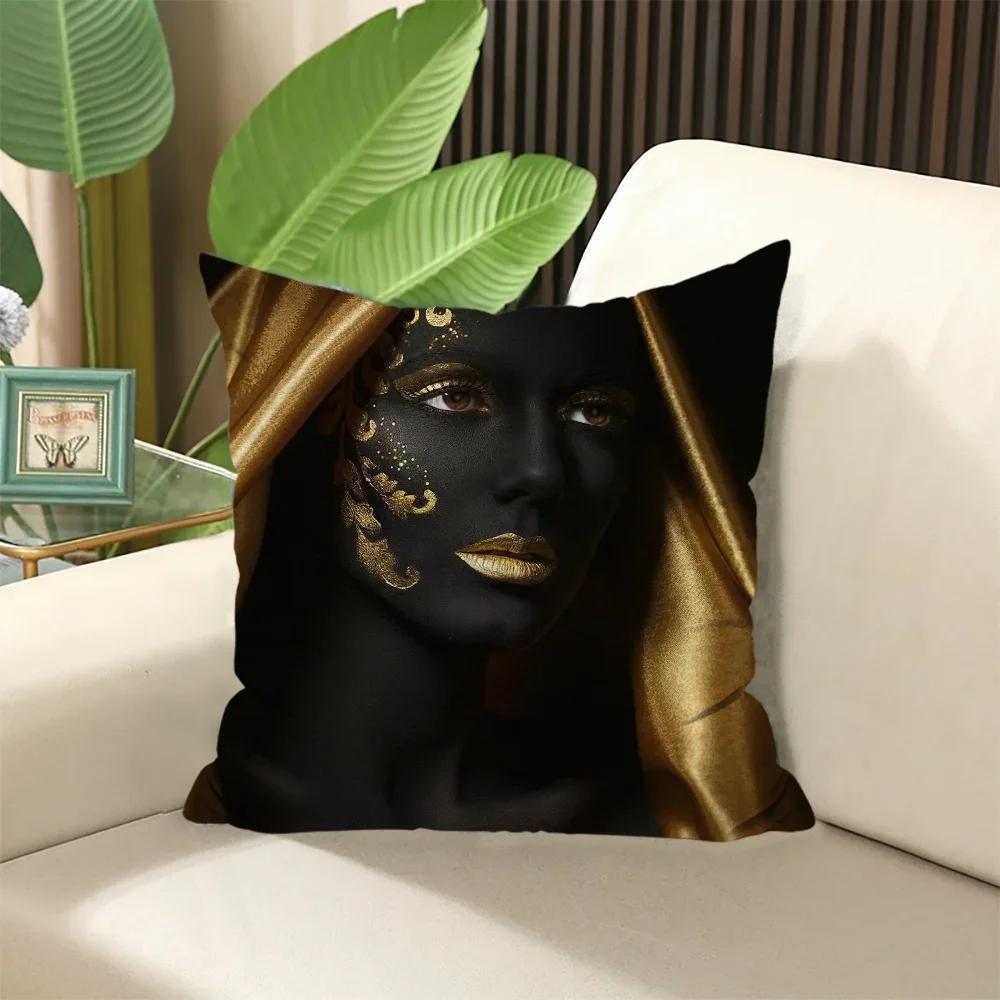 Элегантные наволочки на подушки для комнаты Черно-золотая африканская леди Подушка для сна Наволочка × Декоративные подушки Диван × Мягкие