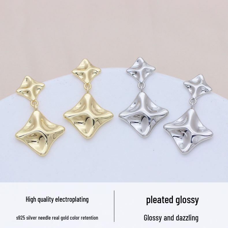 Серьги-подвески геометрической квадратной формы из серебряной иглы S925 – Золотой сплав, Сохраняющие цвет, Легкая роскошь для женщин.