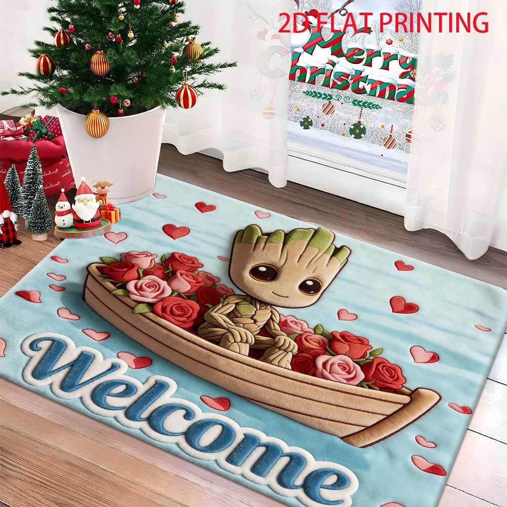 1pc Marvel 2D Flat Printing Groot Polyester Door Mat Suitable for Home Entrances, Bedroom and Bathroom Doors, Easy-to-clean Ba
