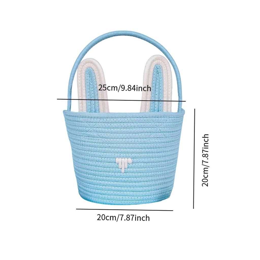 Пасхальная корзинка с кроликом для детей Мальчиков Девочек Корзинка для охоты за пасхальными яйцами Многоразовая корзинка из хлопковой веревки с ушками кролика Подарки для детского душа