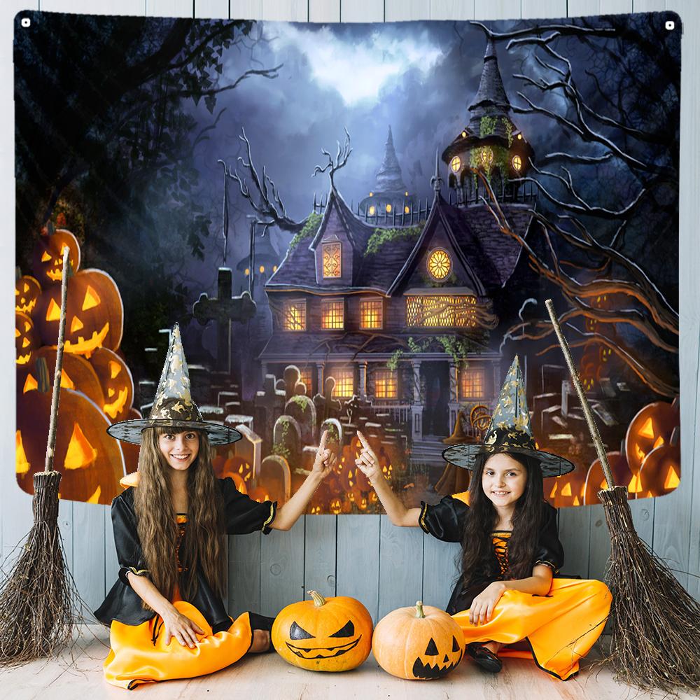 Bedroom Living Room Decor Mystic Pumpkin Haunted House Witch Aesthetics Wall Hanging Wall Decor Home Decor Halloween Tapestry