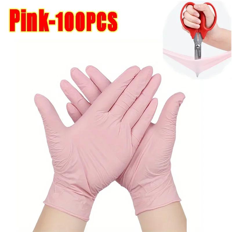 S/M/L/XL Pink Nitrile Gloves Disposable Latex Household Gloves Elastic  Waterproof Durable Multifunctional Cleaning Work Gloves