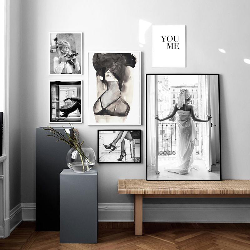 Современная мода черно-белый постер сексуальная женская фигура настенные художественные принты цитата картины на холсте шикарные картины для декора комнаты для девочек