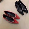 Spring Shallow Commuter Single Shoes Women's Pure Desire Wind Sweet French Pointed Rhinestone Velvet Soft Sole Wedding Shoes Flat