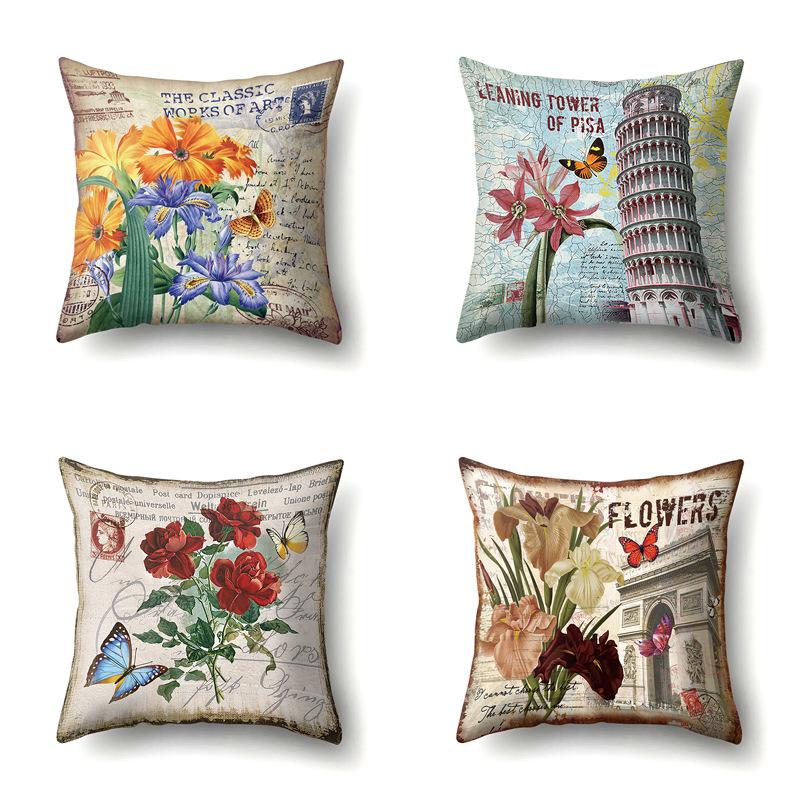 Полиэстеровая наволочка Автомобильная декорация Наволочка с ретро-принтом Чехол для поясничной подушки Чехол для подушки-башни Прикроватный чехол для подушки