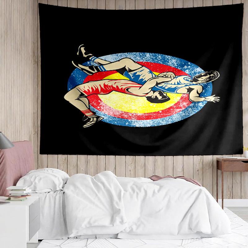 wrestling Print Tapestry, Backdrop, Easy Setup, Ideal for Bedroom, Office & Living Room, with Aesthetic Wall Hanging Decor.