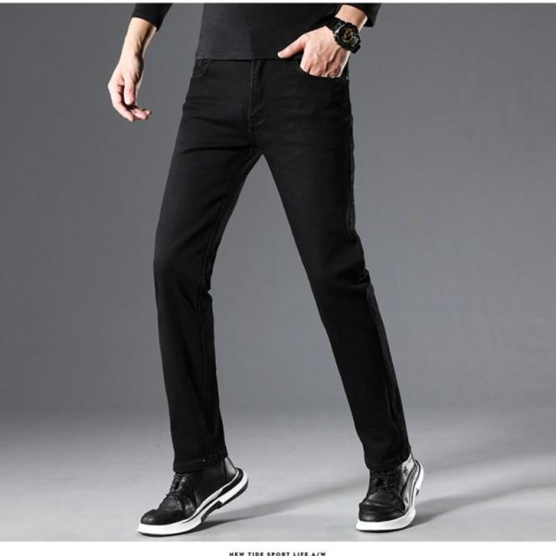 Men's Jeans Straight Slim Casual Stretch Mid-waist Trousers