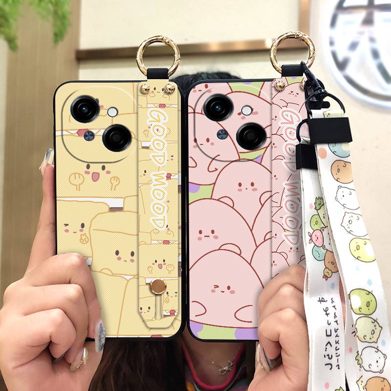 Waterproof Kickstand Phone Case For Tecno POP9 4G/Spark GO 1/KL4 Ring Silicone Wrist Strap Soft Case Cute Phone Holder