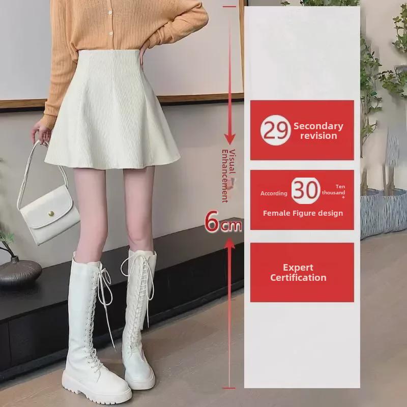 Женская вельветовая юбка А-силуэта с высокой талией и складками - Осень/Зима 2023 Корейский стиль