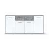Buffet bas PILVI - 4 portes et 2 tiroirs - Blanc et béton clair - L 162,3 x P 34,2 x H 88,1 cm