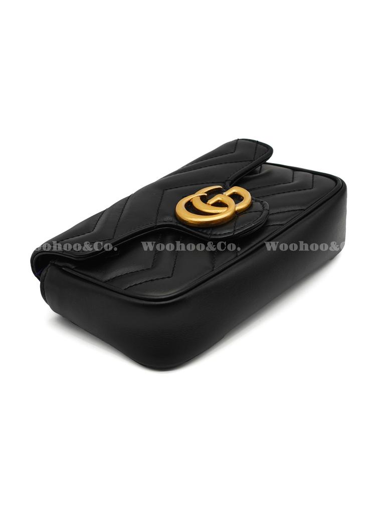 Gucci Gg Marmont Золотой Ретро Логотип Double G с Брелоком V-образная Прошитая Кожа и Коровья Кожа Одноплечевая Сумка-Мессенджер Ультра-Мини Женская Черная