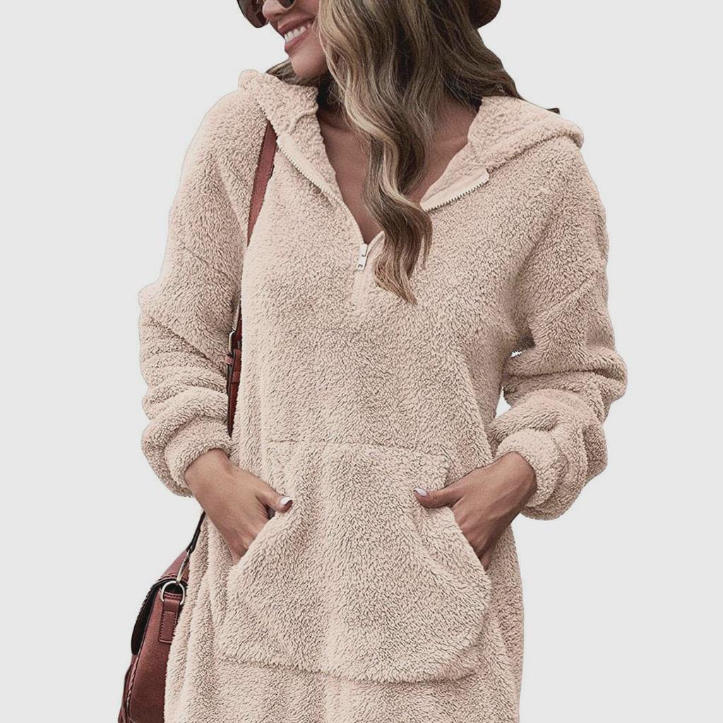 Женская двухсторонняя флисовая куртка с капюшоном, свободная застежка-молния, плюшевый карман