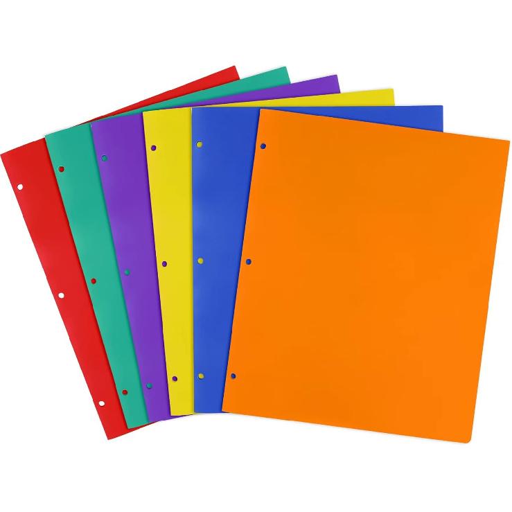 Feosky Folders with Pockets, 6 Assorted Colors Plastic Two Pocket Folders, File Folder, 2 Pockets Folder and 3 Hole for School, Home, and Office