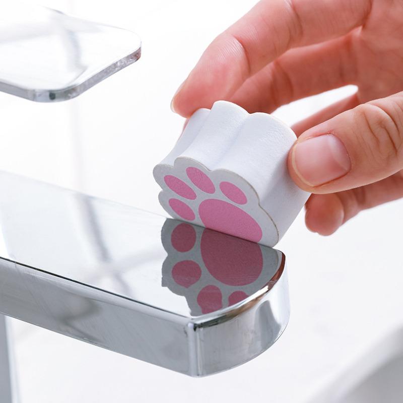 2Pcs Cute Mirror Cleaning Sponge Cat Paw Shape Household Cleaning Sponge Mirror Glass Wipe Kitchen Bathroom Cleaning Tool