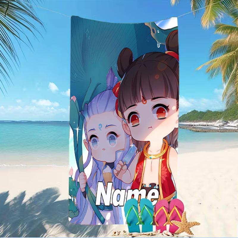 Customizable personalized beach towels Nezha Conquers the Dragon King themed designs.Suitable for the beach, yoga, sports;ideal as beach accessories