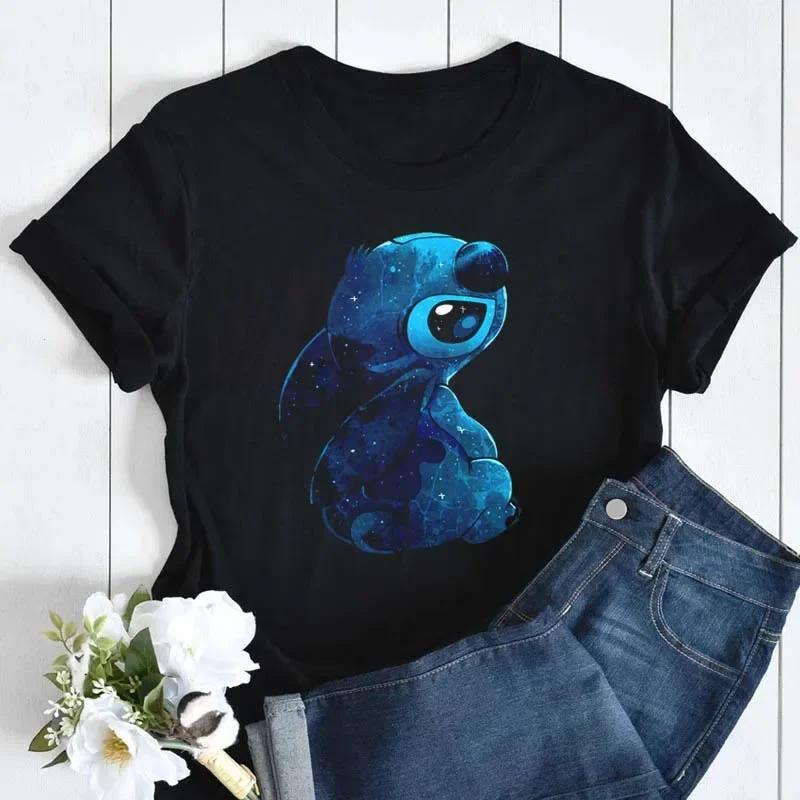 New Disney Women T-shirt Kawaii Lilo Stitch Print Tee Shirts Fashion Short Sleeve T Shirt Female Streetwear Y2k Clothes Top