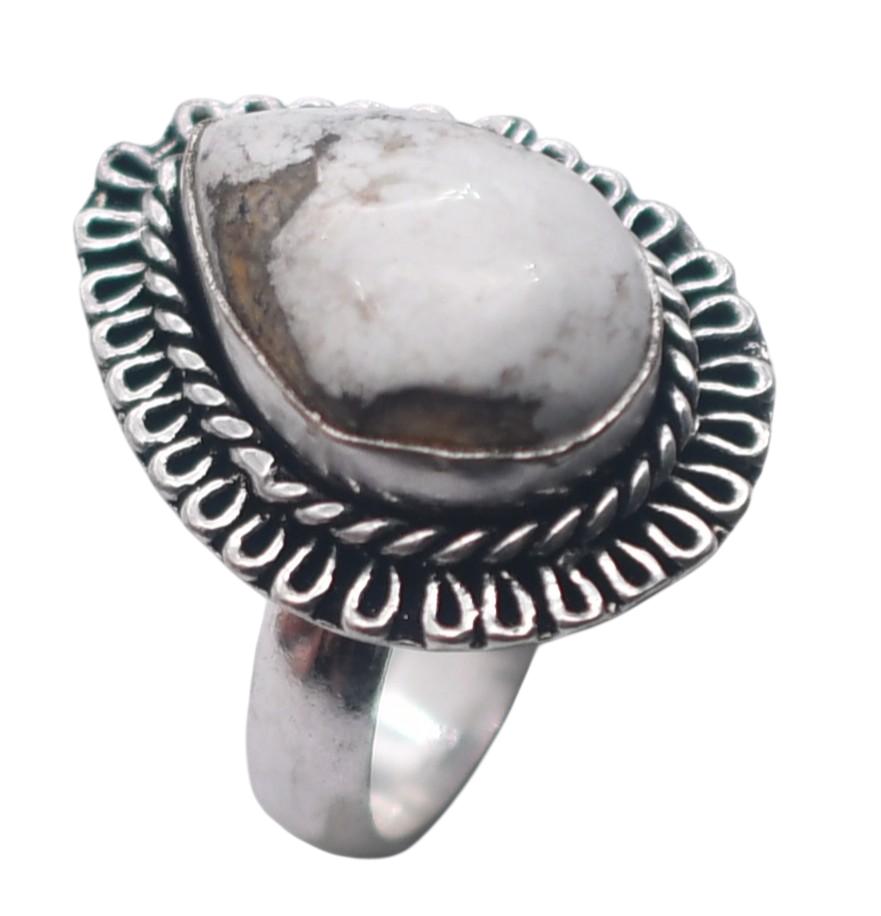 Howlite Natural Gemstone Antique Silver Ring US Size-6.75 R 4948