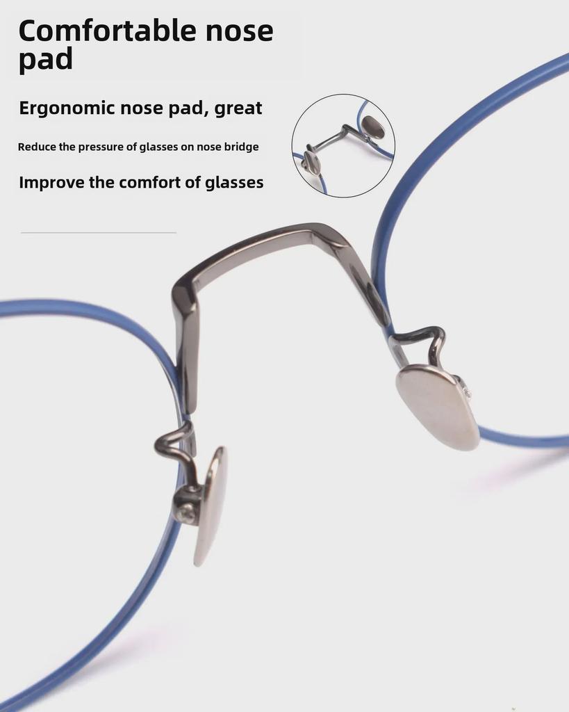 80856 Сверхлегкая круглая оправа для очков из чистого титана — универсальный двухцветный дизайн для мужчин и женщин, идеально подходит для крупных лиц