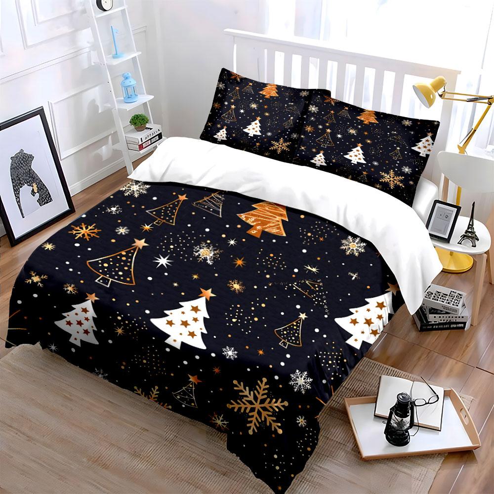 Christmas Tree and Snowflake Pattern Bedding Duvet Cover Set Duvet Cover Pillowcases (1*Duvet Cover 2*Pillowcases, without duvet insert)