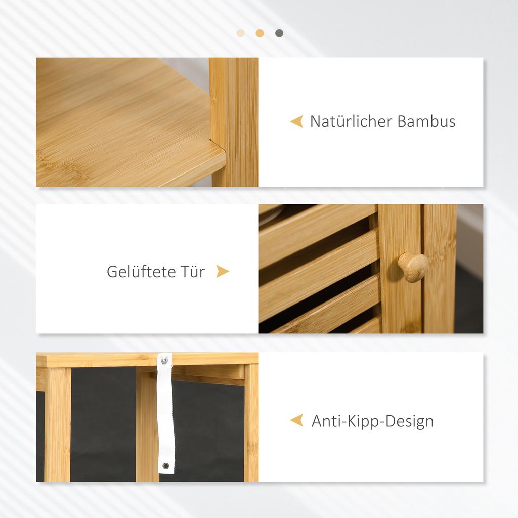 Bathroom Shelf, Cabinet Compartment with Louvered Door, Adjustable Shelves, Bamboo, approx. 33 x 30 x 120 cm