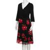 Yousheng Plus Size Dress Deep V Neck A-line Double-layered Hem Mid Sleeves Flower Printing Midi Dress Prom Party Evening Dress