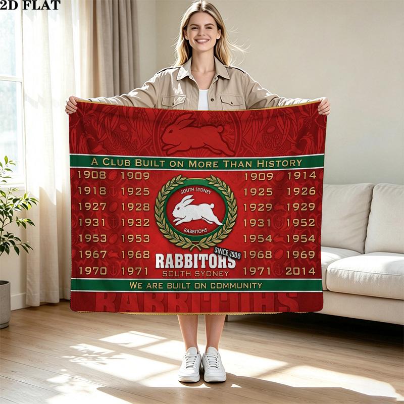 Rabbitohs Print Flannel Blanket High Quality Warm Comfortable Cover for All Seasons Perfect for Gifts Home Decor