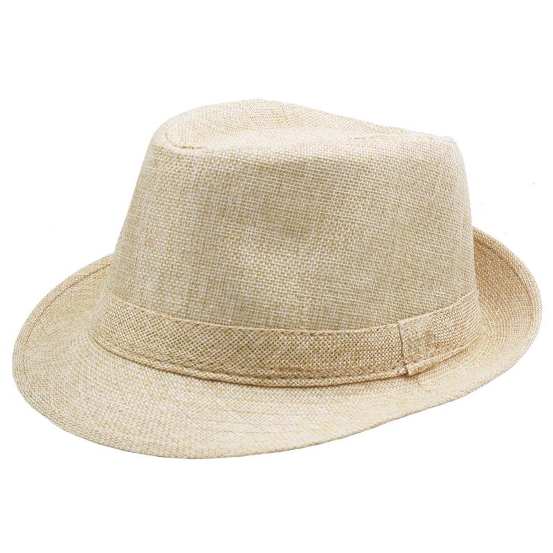 Retro Summer Linen Fedora Jazz Hat with Roll-Brim for Outdoor Sun Protection