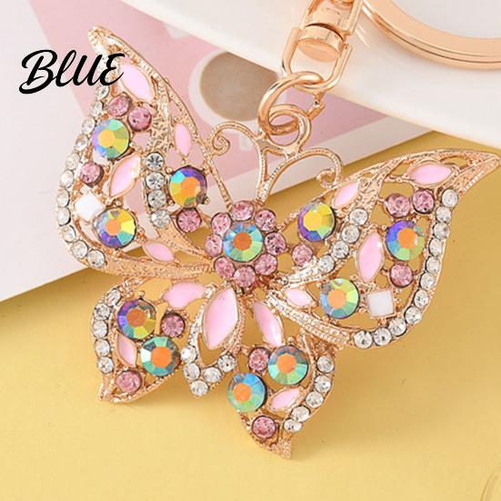 Rhinestone Keychain Butterfly Sparkly Charm with Keyring Dazzling Elegant Enamel