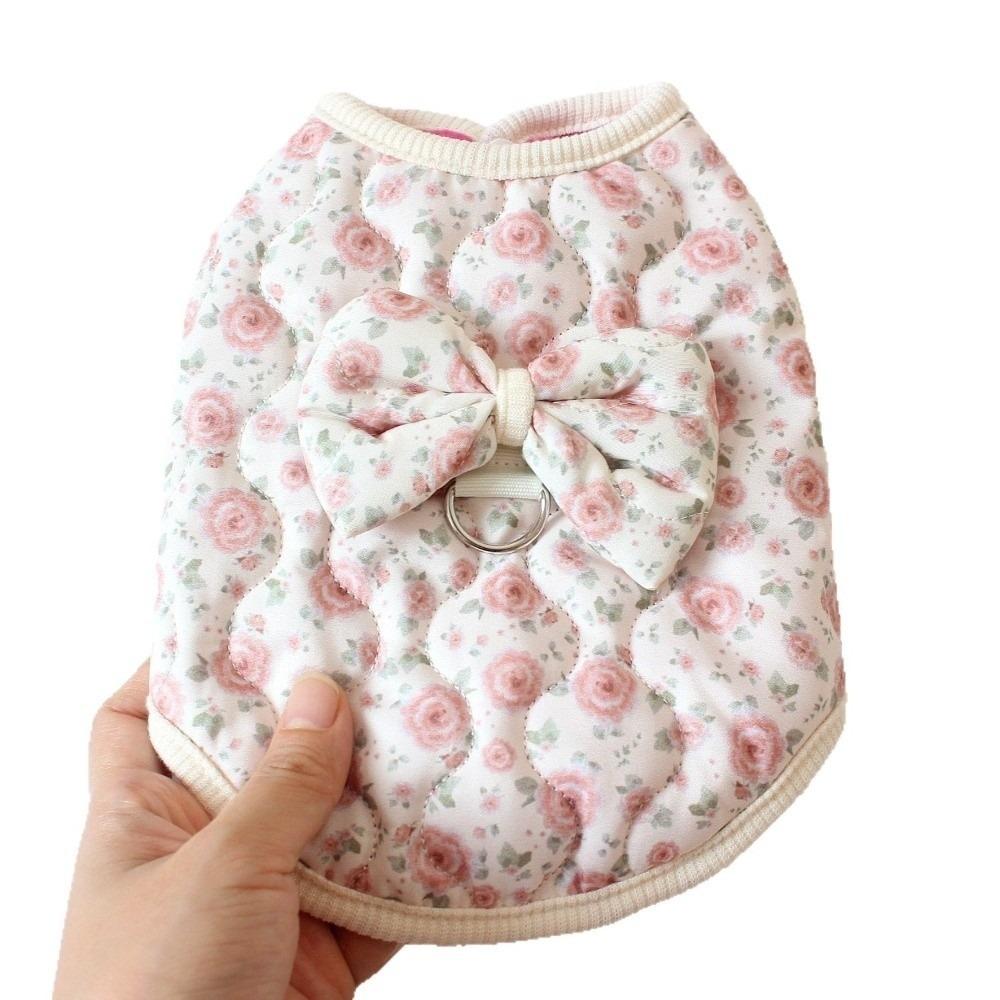 Милый жилет для щенка на флисовой подкладке, теплая зимняя утолщенная цветочная куртка для собаки, ветрозащитная с бантом, пальто для мишки Тедди, товары для домашних животных