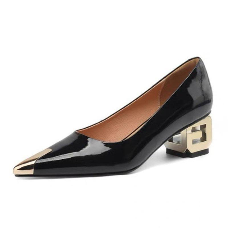 Новый стиль Ретро Туфли на низком каблуке Женские туфли на высоком каблуке