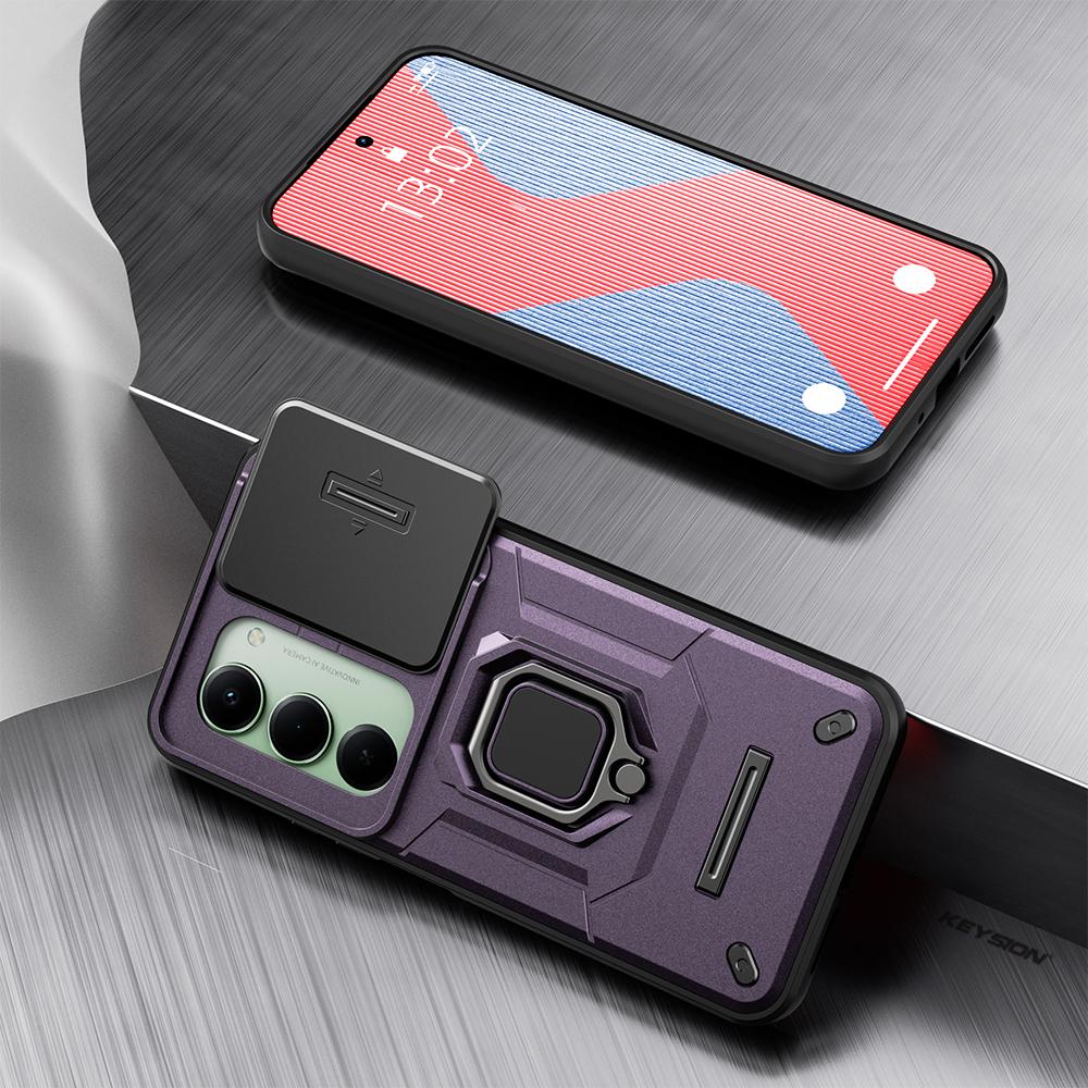 KEYSION Ударопрочный бронированный чехол для Xiaomi POCO M8s 5G Защита шторкой объектива камеры Металлическое кольцо-подставка Задняя крышка телефона для POCO M8S 5G