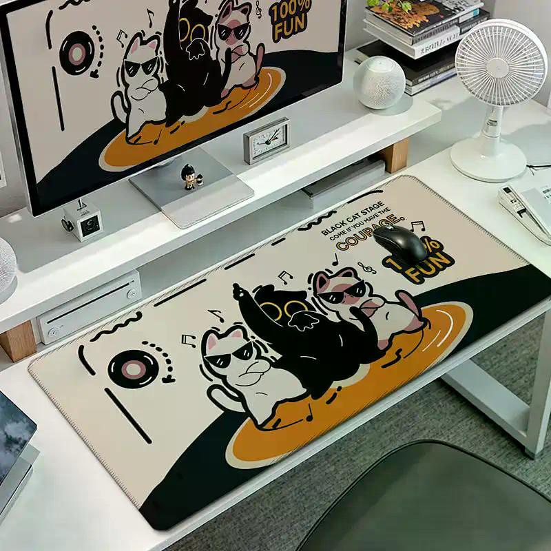 Cartoon Cute Little Black Cat Large Mouse Pad Work Station Computer Keyboard Non-slip Mat Dormitory Thickened Wrist Cushion