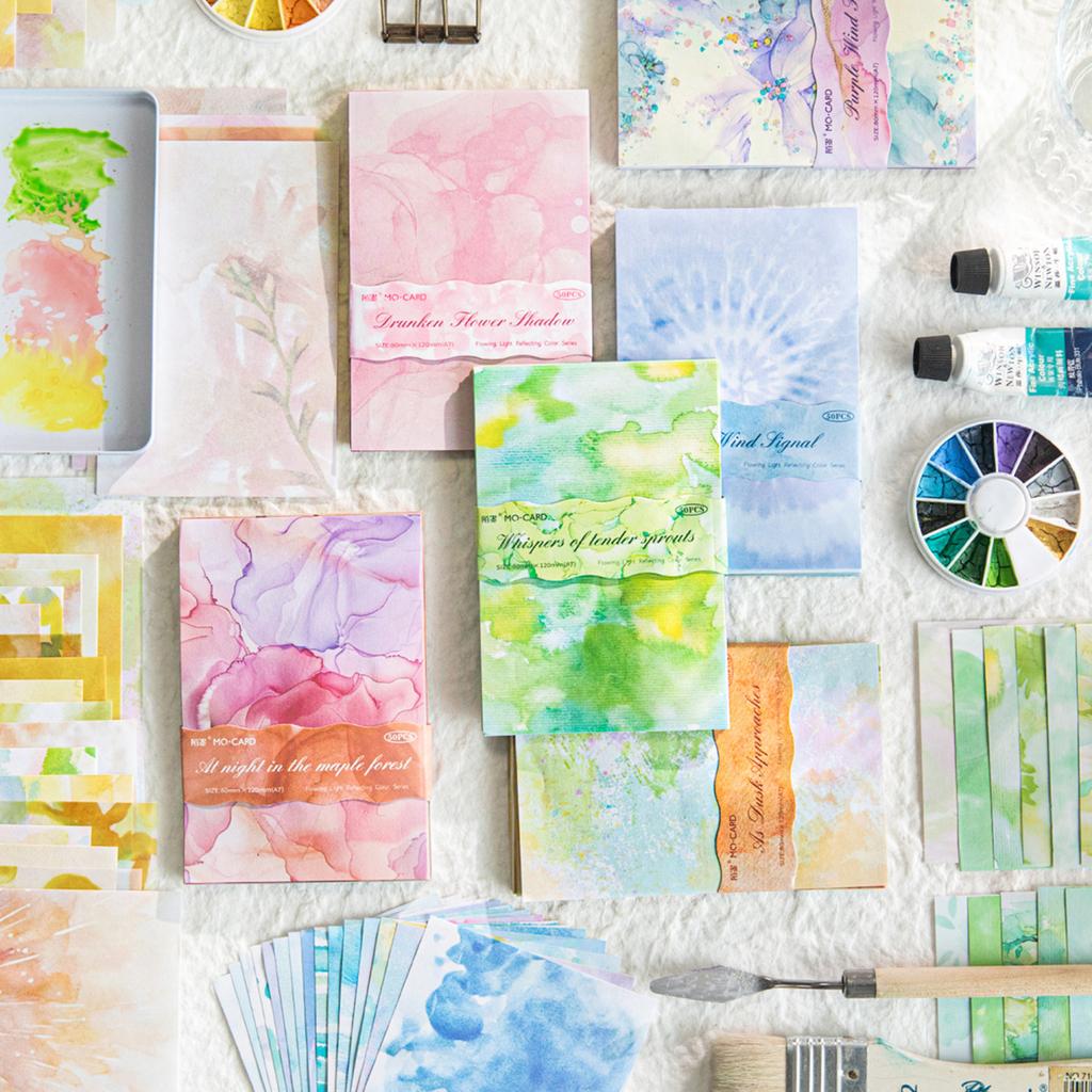 50pcs/lot Memo Pads Material Paper Flowing light reflects color Junk Journal diary Scrapbooking Background Decoration Paper