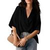 Women Shirt Loose Fit Lapel Half Sleeves Solid Color Pullover Tops Retro Style