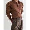Men Striped Knitted Turn Down Collar Long Sleeve Polo Shirt Casual Business Mens Sweater