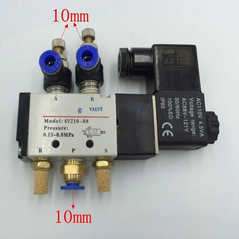 Пневматический электромагнитный клапан регулировки расхода, 5-ходовой, 2-позиционный, воздушный, газовый, магнитный клапан, 12 В, 24 В, 110 В, 220 В, катушка, 8 мм, шланг, быстрое соединение