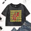 Ciao Tomatoes Fruits Printed Female Washed Tee Shirt Cotton Street Y2K T Shirts Soft Slim Crop Top Crewneck Women Clothes