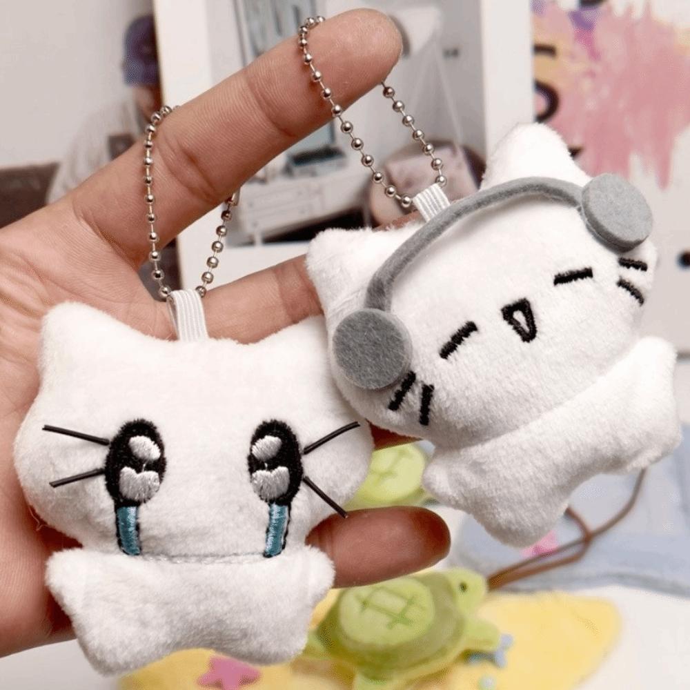 Bag Hanging Sad Cat Doll Keychain Cartoon Key Ring Bag Hanging Earphones Cat Pendant Unisex