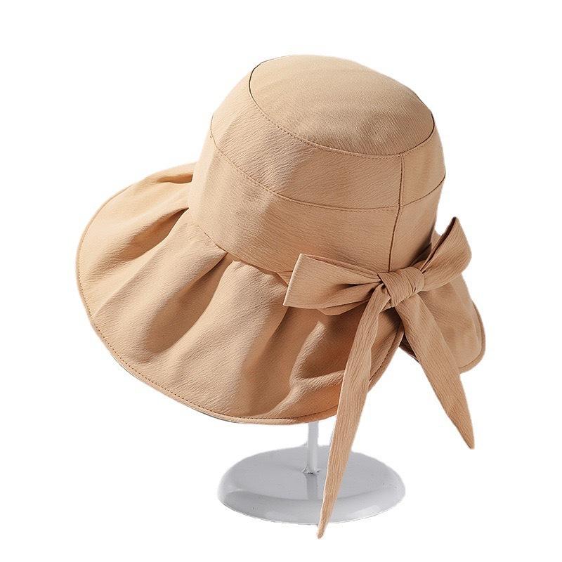 Ready to Ship Women Big Bowknot Wide Brim Bucket Hat Foldable Packable Beach Sun Caps Ladies Elegant Summer Holiday Sunshade Hat