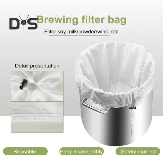 Большие фильтр-мешки для пивоварения. Мешок-сито с мелкой сеткой 250 микрон. Многоразовые сменные пакеты для пивоварения с регулируемым шнурком для зерна хмеля для домашнего пивоварения.