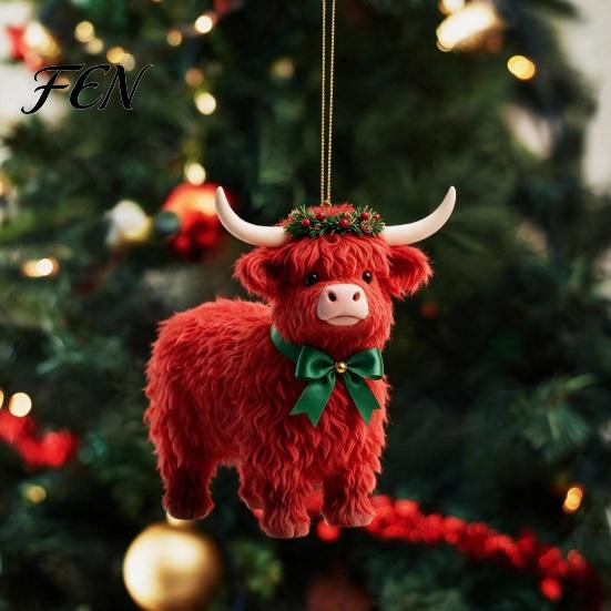 Lightweight Gifts for Friends Family Highland Yak Ornament Christmas Tree Hanging Decor, Cute 2D Flat Multi Scene Decorative Pendants Acrylic Pendant