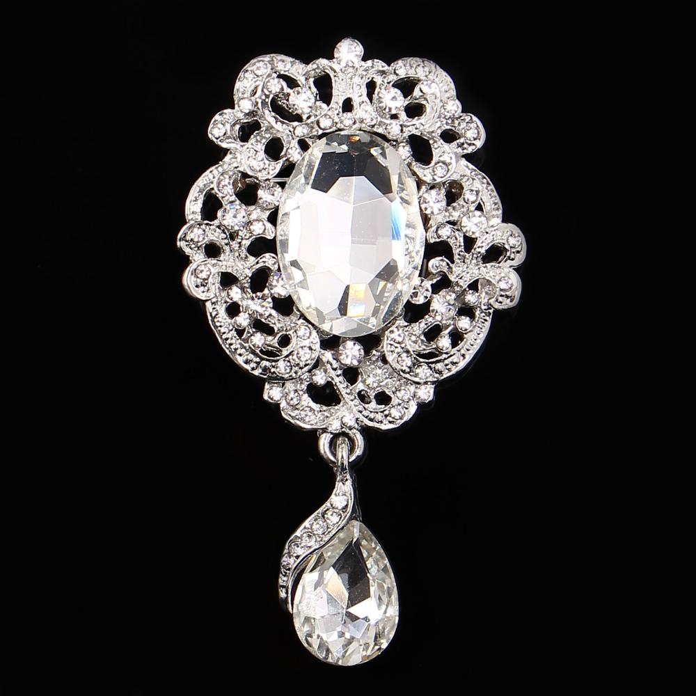 DIEZI Luxury Fashion Flower Bridal Brooches for Women Ladies Wedding Crystal Rhinestone Bouquet Brooch pins Dress Accessories
