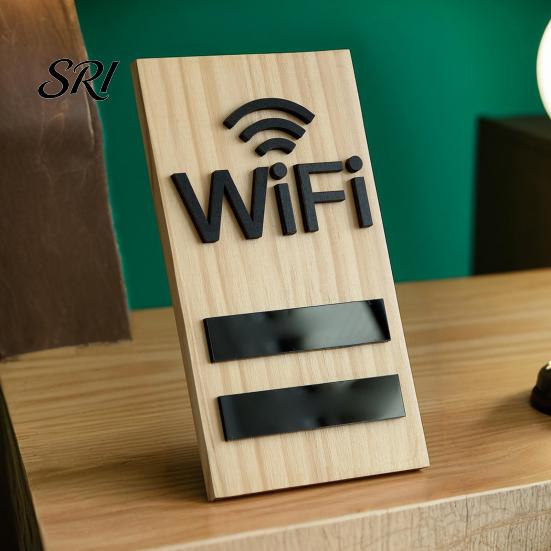 Wooden WiFi Sign Wifi Tabletop WIFI Password Wireless Network Display Desktop Board for Restaurant Supermarket Office Home Bar Coffee Dorms