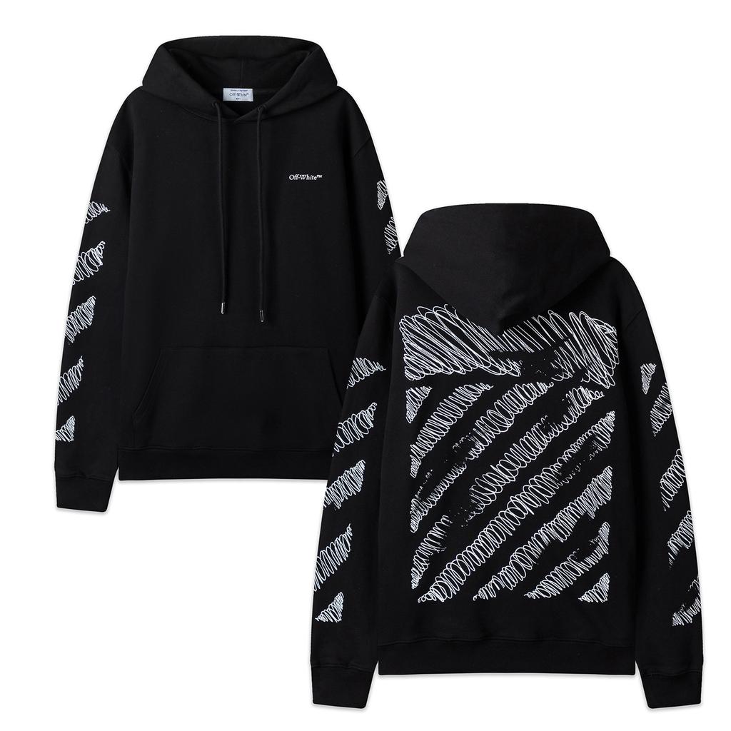 Off-White 2025 Autumn and Winter New Sketch Pattern Arrow Looped Hooded Sweatshirt for Men and Women