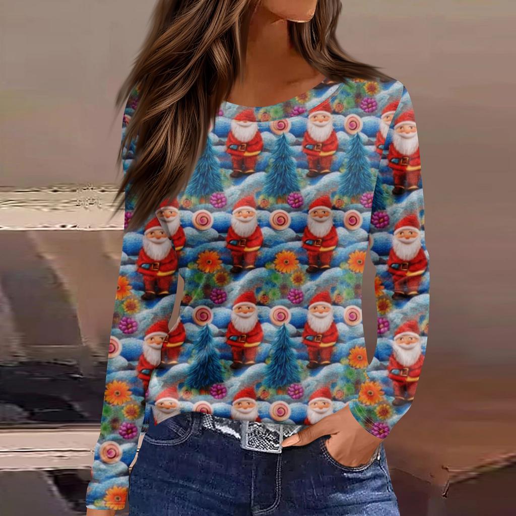 Женская модная повседневная свободная футболка с разрезом и круглым вырезом с длинным рукавом с принтом, женский топ