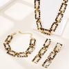 Personalized Retro Square Hollow Leopard Print Women's Necklace Earrings Bracelet Jewelry Set