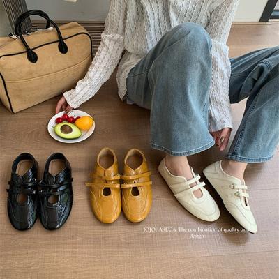 Обувь женская 2025 новая популярная обувь Мэри Джейн на липучке женская универсальная с мелким вырезом балетки на плоской подошве